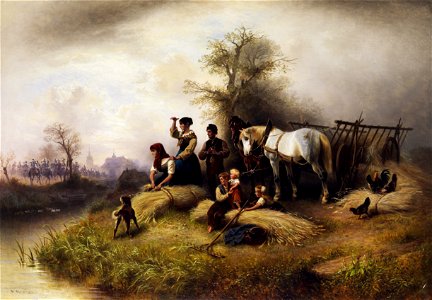 Wilhelm Alexander Meyerheim Bauernfamilie bei der Kornernte und Kavallerie