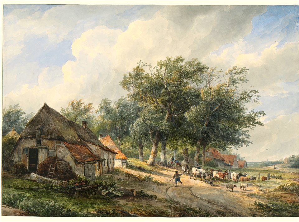 Wijnand Nuijen - Landschap met boerderijen en vee