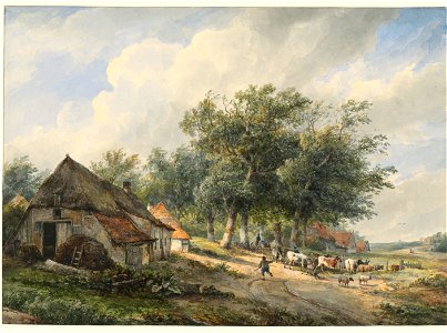 Wijnand Nuijen - Landschap met boerderijen en vee
