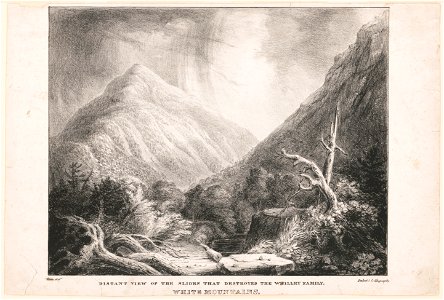 White Mountains. Distant view of the slides that destroyed the Whilley family - Cole delt. ; Imbert's lithography. LCCN93510267