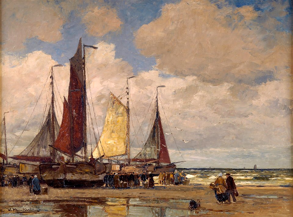 Wilhelm Hambüchen Fischervolk beim Entladen der Boote