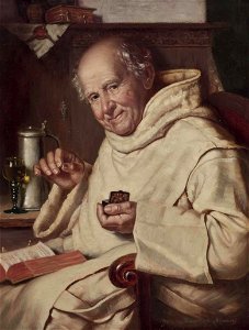 Wilhelm Hasselbach Pater mit Buch Schnupftabakdöschen und Wein
