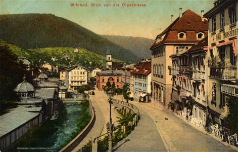 Wildbad (Schwarzwald), Baden-Württemberg - Blick von der Olgastraße (Zeno Ansichtskarten). Free illustration for personal and commercial use.