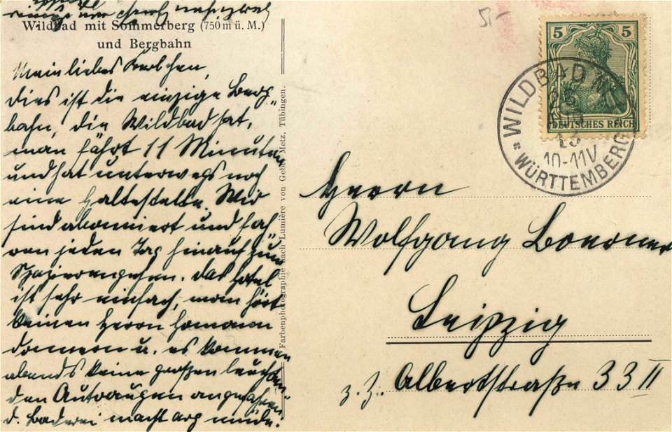 Wildbad (Schwarzwald), Baden-Württemberg - Sommerberg und Bergbahn (back) (Zeno Ansichtskarten)