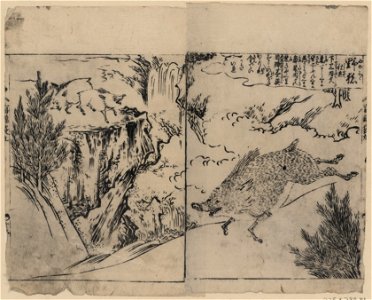 Wild boars running, on cliffs, and near pine trees LCCN2008660987
