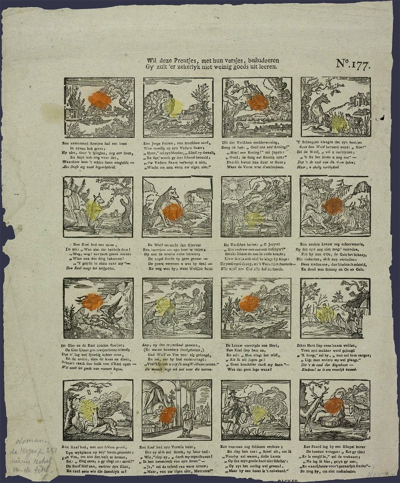 Wil deze prentjes, met hun versjes, bestudeeren, Gy zult er zekerlyk niet weinig goeds uit leeren-Catchpenny print-SMC K 0077