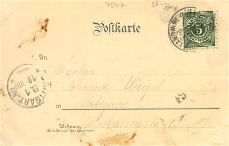 Wildbad (Schwarzwald), Baden-Württemberg - Kurplatz; Kath. Kirche; Floßfahrt durch die Anlagen (back) (Zeno Ansichtskarten)