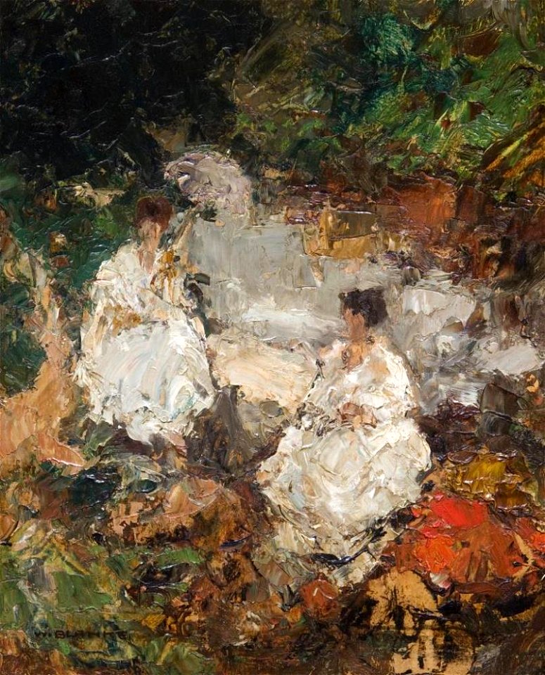 Wilhelm Blanke Mädchen im Park Ölstudie