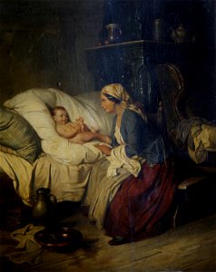 Wilhelm Alexander Meyerheim Mother and baby in an interior. Free illustration for personal and commercial use.