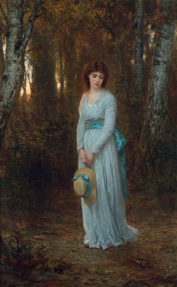 Wilhelm Amberg Meditation Junge Frau im Birkenwald