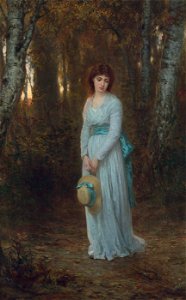 Wilhelm Amberg Meditation Junge Frau im Birkenwald