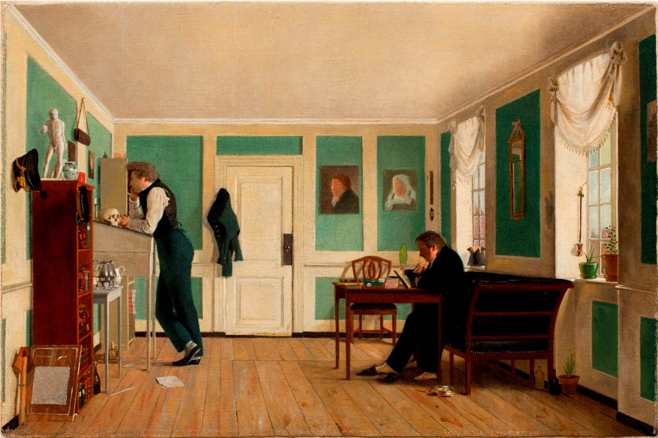 Wilhelm Bendz - Interior from Amaliegade. Captain Carl Ludvig Bendz standing and Dr. Jacob Christian Bendz seated - Google Art Project