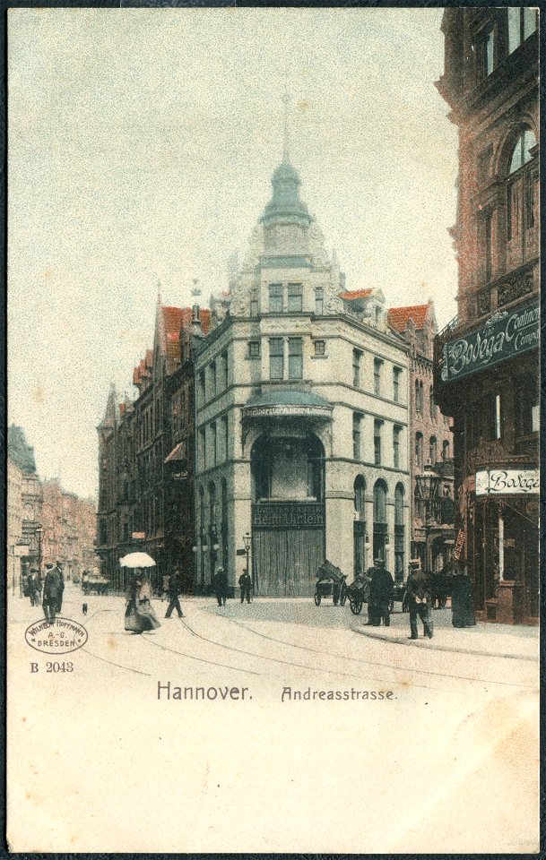 Wilhelm Hoffmann AG AK 02043 B Hannover. Andreasstrasse. Bildseite Tapetenhaus Uihlein an der Andreaestraße