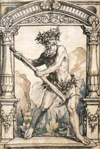 Wild Man, design for a Stained Glass Window by Hans Holbein the Younger. Free illustration for personal and commercial use.