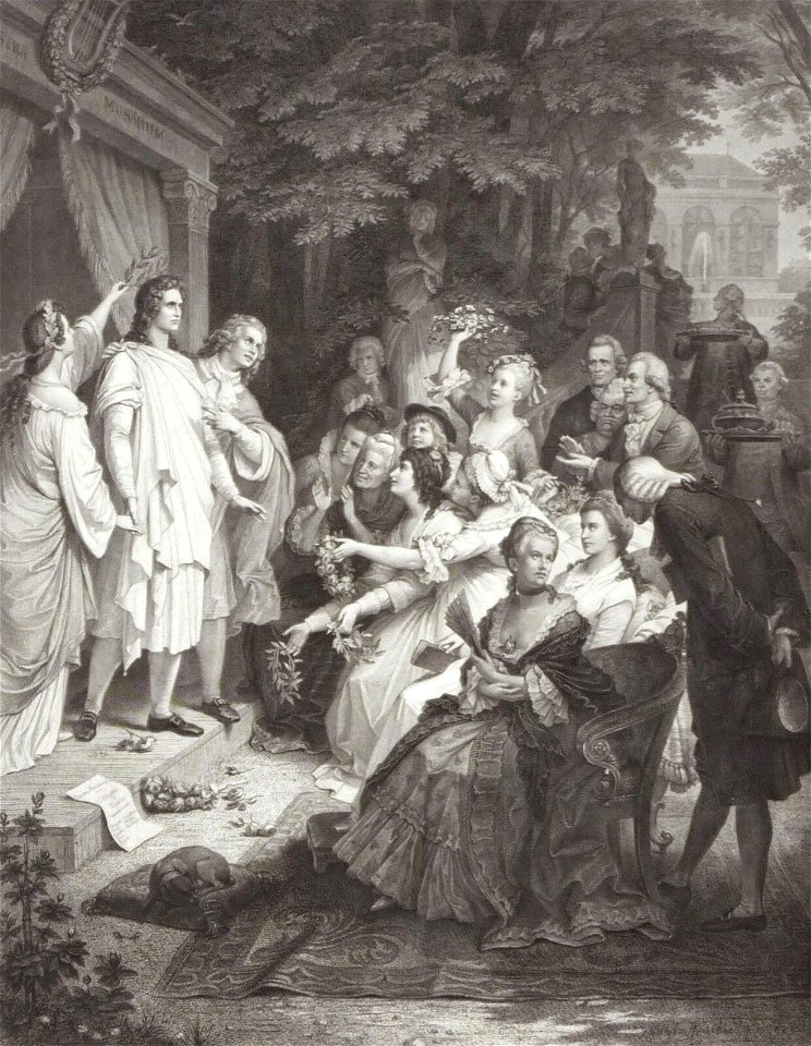Wilhelm Kaulbach & Johann Leopold Raab - Goethe in Weimar, Kupferstich, um 1850
