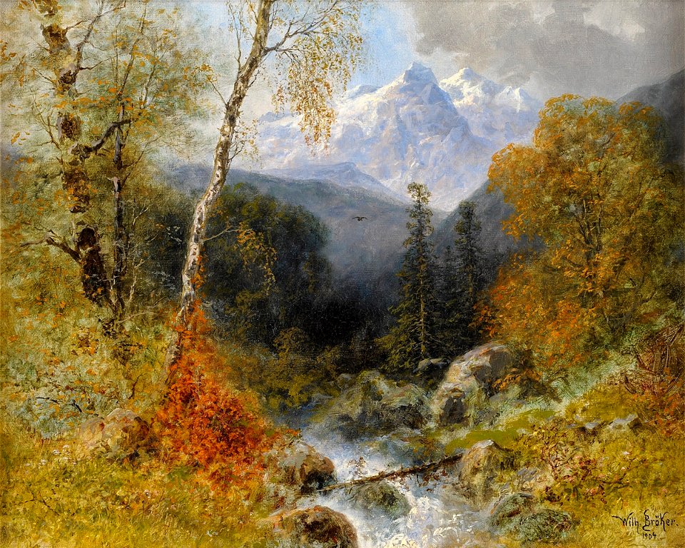 Wilhelm Bröker Gebirgslandschaft mit Wildbach 1904