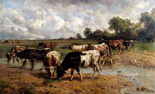 Wilhelm Frey Rinderherde an einer Wasserstelle