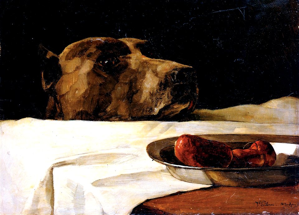 Wilhelm Trübner Dogge mit Wurstschüssel