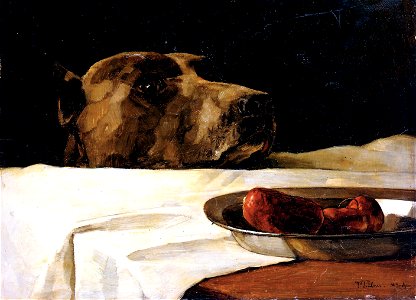 Wilhelm Trübner Dogge mit Wurstschüssel