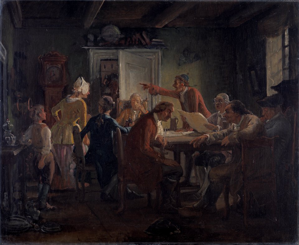 Wilhelm Marstrand - Collegium Politicum. From Ludvig Holberg’s The Political Tinker, Act I, Scene 2. - KMS3822 - Statens Museum for Kunst