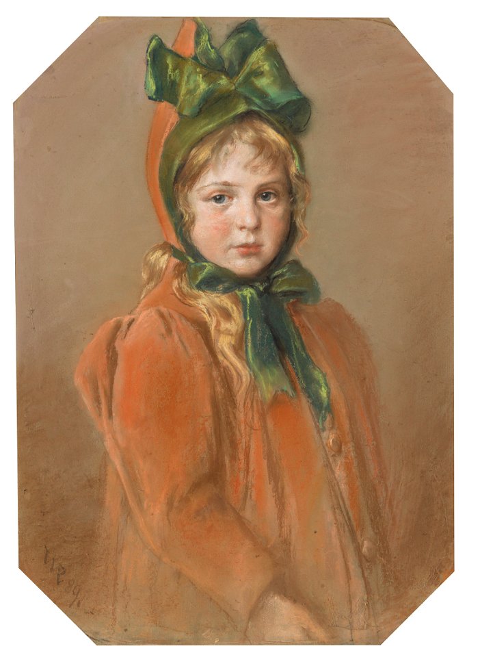 Wilhelm Räuber Mädchenporträt mit grüner Schleife (Die Tochter des Künstlers) 1889