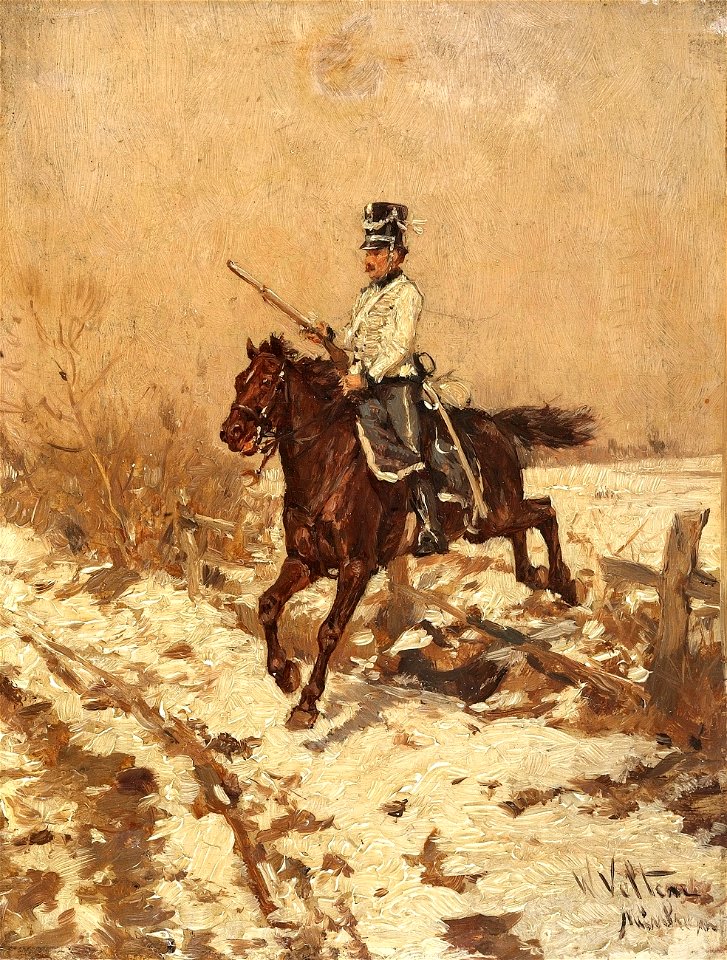 Wilhelm Velten Winterlandschaft mit Dragoner