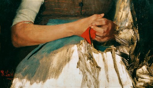 Wilhelm Leibl - Zwei Hände mit rotem Tuch auf blauer Schürze - 1617 - Österreichische Galerie Belvedere