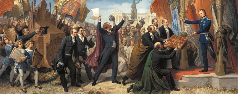 Wilhelm von Kaulbach - Die Künstler Münchens im Verein mit der Bürgerschaft überreichen König Ludwig I. das für denselben bestimmte Album samt dessen Aufbewahrungsschrein - WAF 418 - Bavarian State Painting Collections