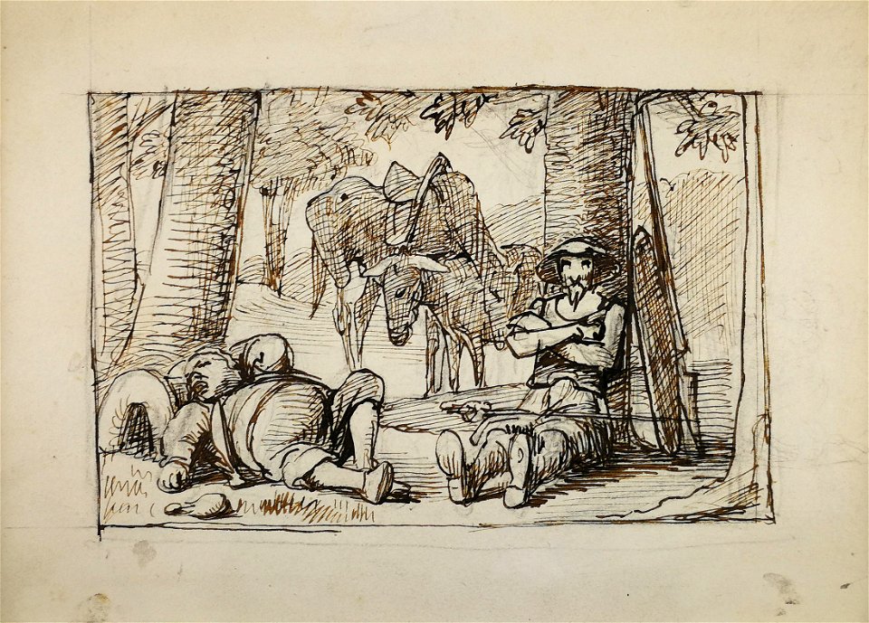 Wilhelm Marstrand - Skitse med Don Quixote og Sancho Panza