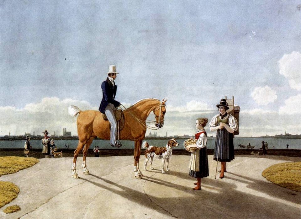 Wilhelm von Kobell - Gentleman on Horseback and Country Girl on the Banks of the Isar near Munich - WGA12221