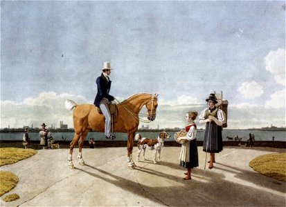Wilhelm von Kobell - Gentleman on Horseback and Country Girl on the Banks of the Isar near Munich - WGA12221