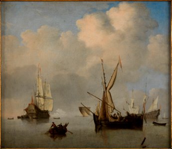 Willem (le Jeune) Van de Velde - Mer calme , deux petits cabotiers néerlandais à l'ancre bord-à-bord. Marine - PDUT934 - Musée des Beaux-Arts de la ville de Paris