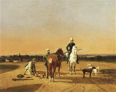 Wilhelm von Kobell Jäger mit Jagdbeute in oberbayerischer Landschaft 1821