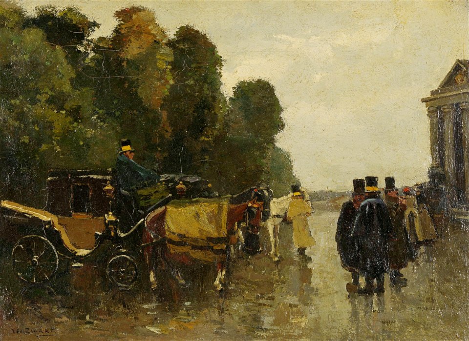 Willem de Zwart - Rijtuigen met wachtende koetsiers