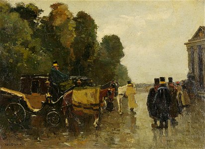 Willem de Zwart - Rijtuigen met wachtende koetsiers