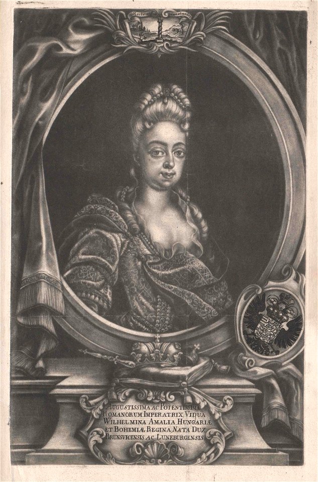 Wilhelmine Amalia of Brunswick-Lüneburg, engraving. Free illustration for personal and commercial use.