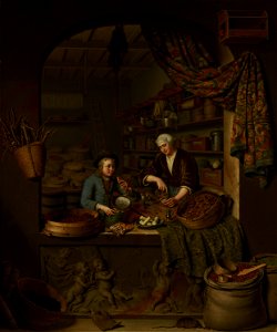 Willem van Mieris - A Grocer's Shop - 109 - Mauritshuis. Free illustration for personal and commercial use.