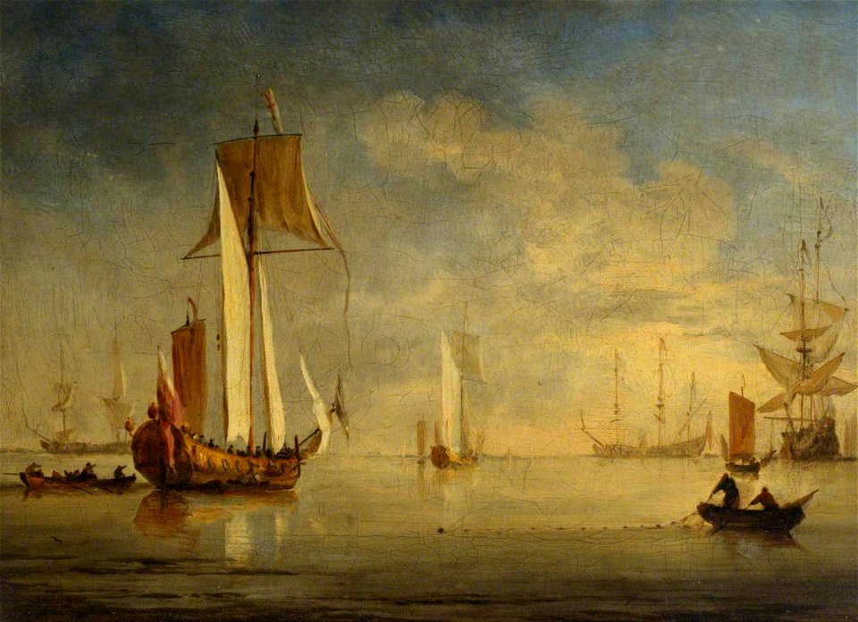 Willem van de Velde II (1633-1707) - An English Royal Yacht Under Sail with a Fishing Boat Laying a Net - ZBA2145 - Royal Museums Greenwich