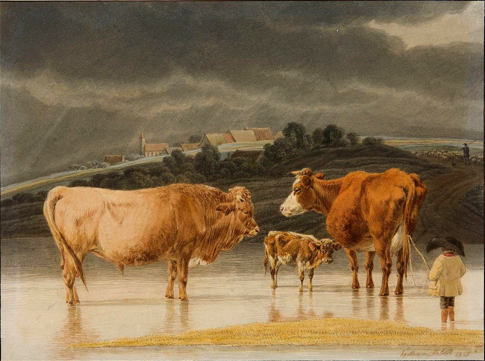 Wilhelm von Kobell Rinderherde am seichten Isarufer 1809