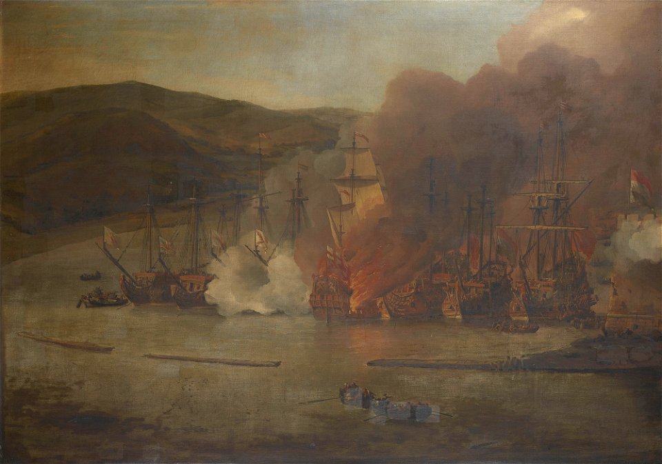 Willem van de Velde the Younger (1633-1707) - The Attack on Shipping in Bugia, 18 May 1671 (II) - RCIN 405214 - Royal Collection
