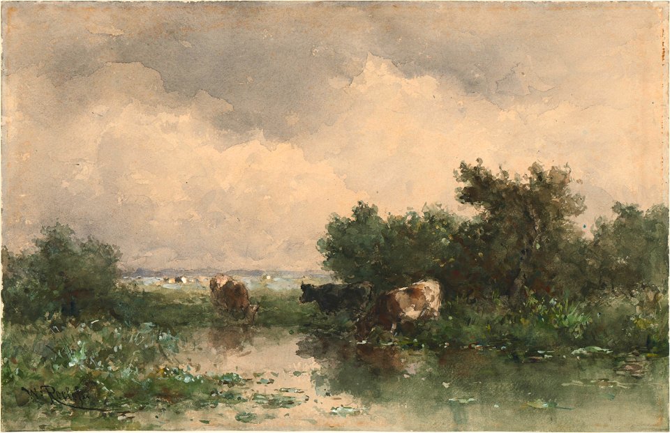 Willem Roelofs - Drie koeien aan een plas