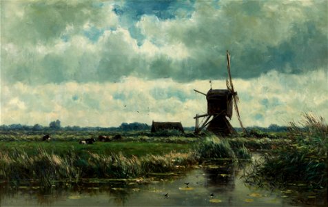 Willem Roelofs - Polder landscape with windmill near Abcoude - Google Art Project