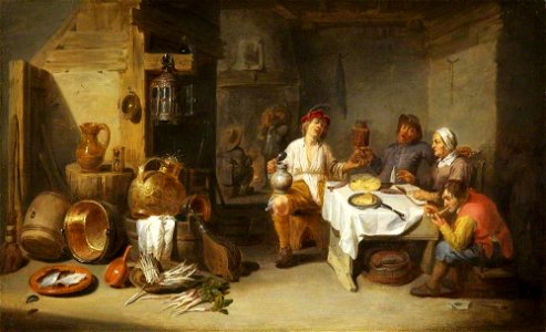 Willem van Herp (I) - A Poor Company at a Table in a Rustic Kitchen (Le petit chaudron)