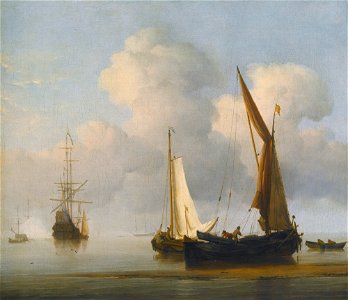 Willem van de Velde - A calm Sea with a Kaag and a Boeier close to the Shore 087L14037 7T64S