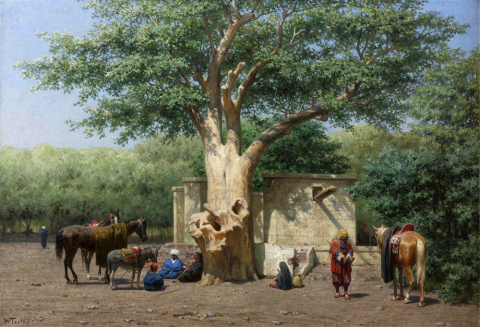 Willem de Famars Testas - The well and sycamore in Ezbekieh Square, Cairo
