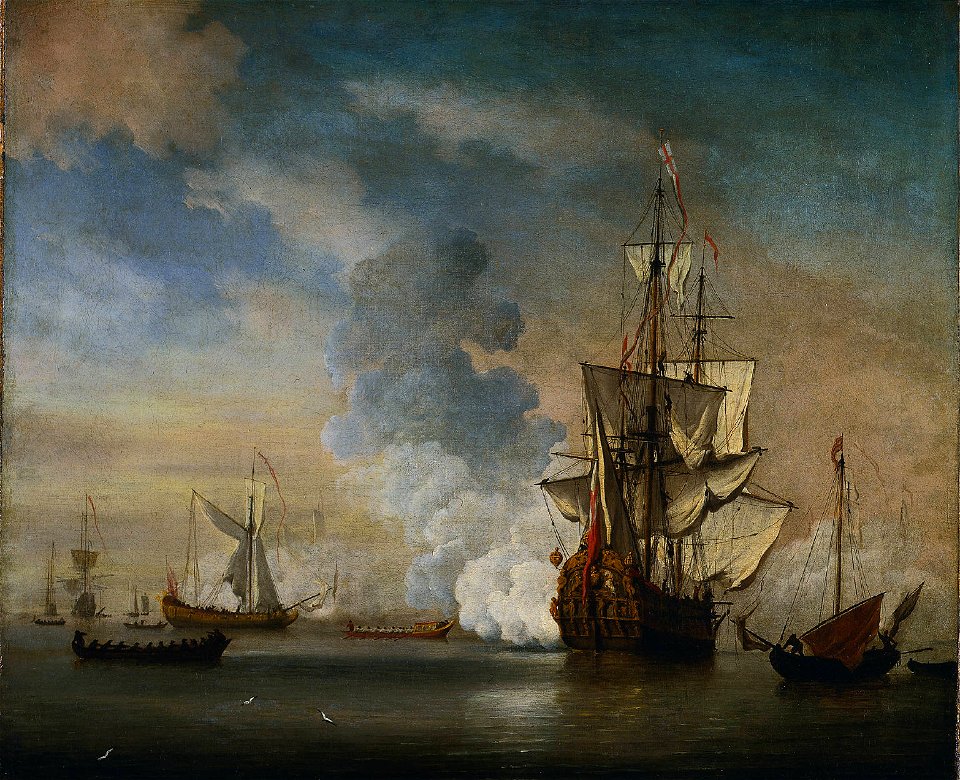 Willem van de Velde de Jonge - Brits oorlogsschip vuurde een saluut