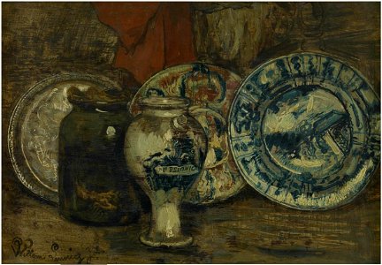 Willem Linnig II - Pots and plates. Free illustration for personal and commercial use.
