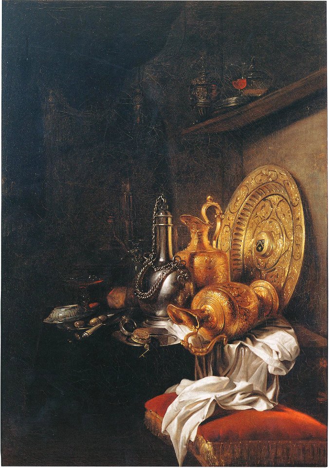 Willem Kalf - Still Life with Ewers. Plate, Watch and Tazza