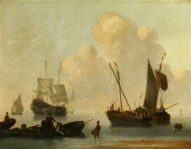 Willem van de Velde II (1633-1707) (follower of) - Dutch Shipping with a Raft near the Shore - BHC0888 - Royal Museums Greenwich