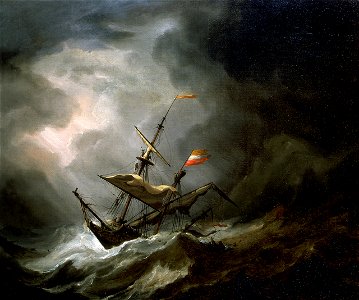 Willem van de Velde de Jonge - Een mediterraan Brigantine Drifting Onto een rotsachtige kust in een storm